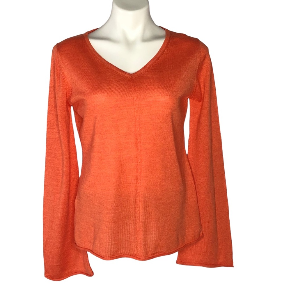 BCBG Maxazria Orange Wool Blend Lightweight Bell Sleeve Sweater